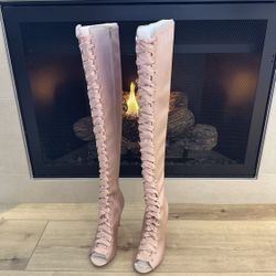 NEW Pink Knee-High Satin  Woman’s Boots