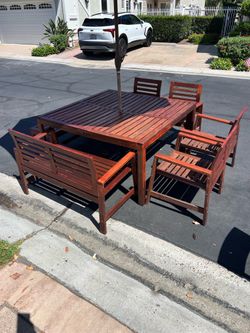 8 Person Outdoor Wood Table and Chairs