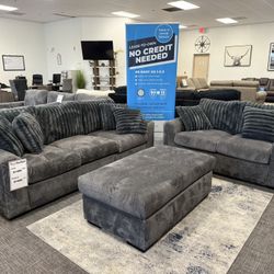 Dark Gray Sofa & Loveseat + Ottoman Set - Free Delivery Promo