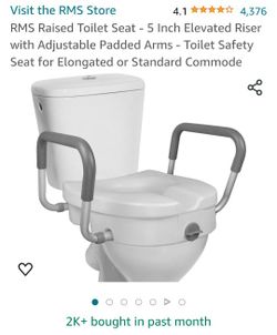 RMS Raised Toilet Seat - 5 Inch Elevated Riser with Adjustable Padded Arms - Toilet Safety Seat