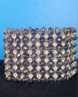 Purple Multicolor Beaded/Rhinestone Cuff  Statement Bracelet