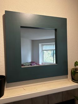 Square Wall Mirror with Teal Wood Frame