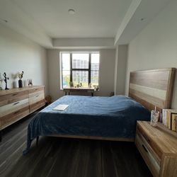 Midtown Loft Natural Wood Queen Bedroom Set With Matress