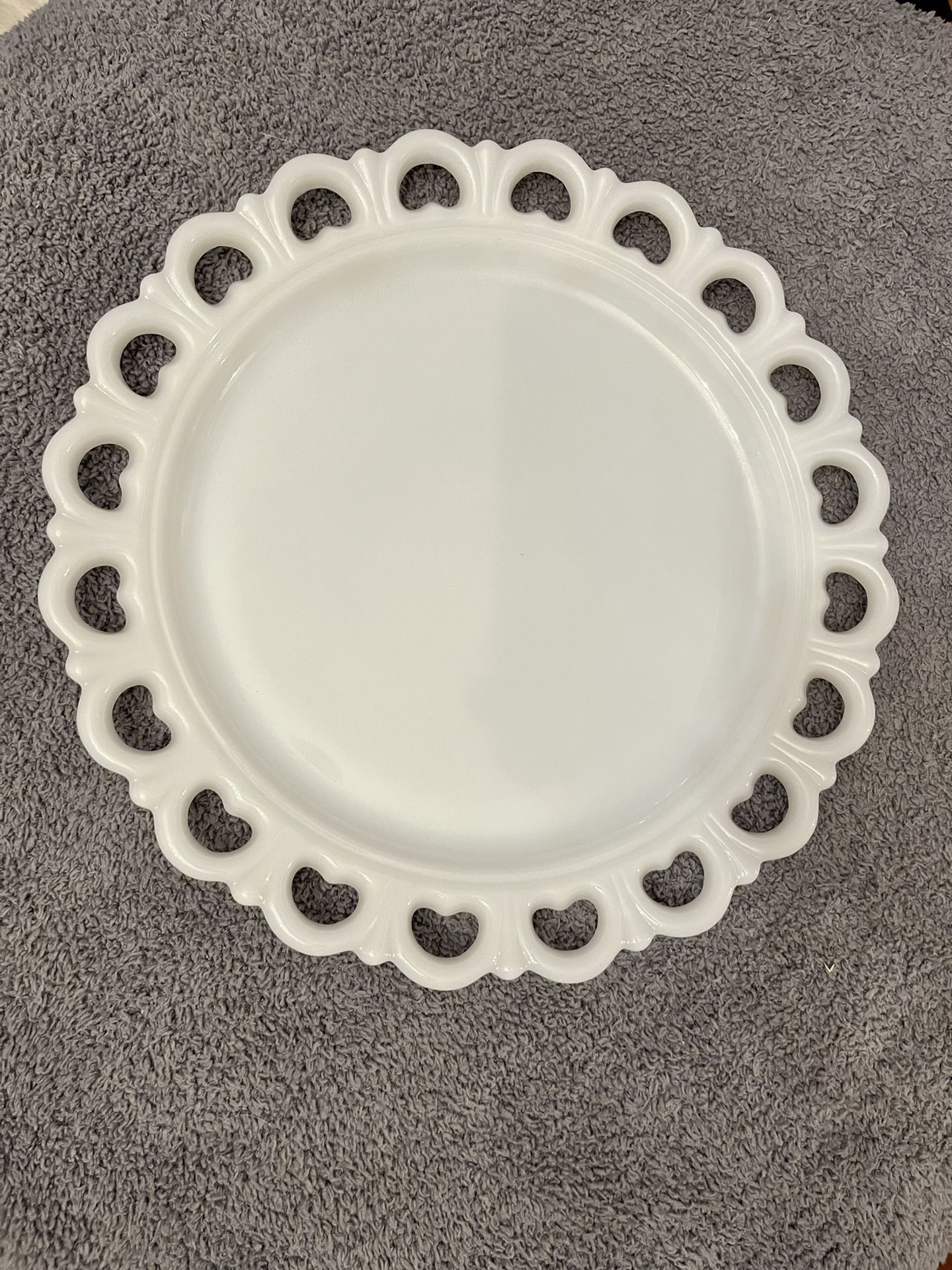 Vintage Anchor Hocking Lace Edge Milk Glass White 13" Serving Plate