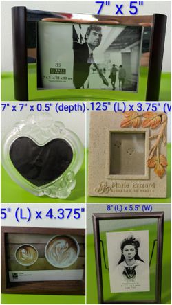 Lot of  5 Picture Frames (Wood, Glass, Metal, Clay) -  Excellent Condition