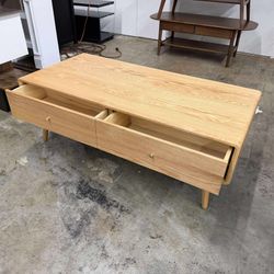 47.24" Solid Wood Coffee Table with Large Storage for Living Room, Oak Coffee Table