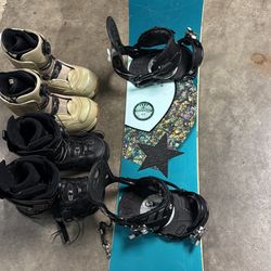 Burton Custom Snowboard 142 Cm With Bindings And Boots Size 6, 6.5