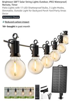 Brightown 58FT Solar Outdoor String Lights