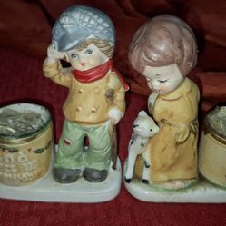 Set Of 2 Jasco Little Luvkins Porcelain Votive Candle Holders 1978 G7B014