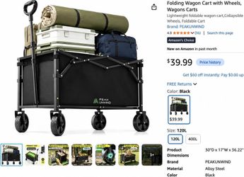 Folding Wagon Cart with Wheels, 220LBS Utility Heavy Duty Wagons Carts