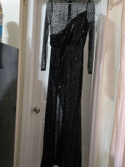 Black Sequin Long Sleeve Maxi Gown