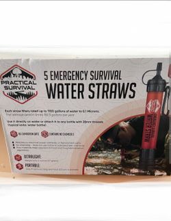5 High Capacity Emergency Survival Water Straws - Personal Water Filter