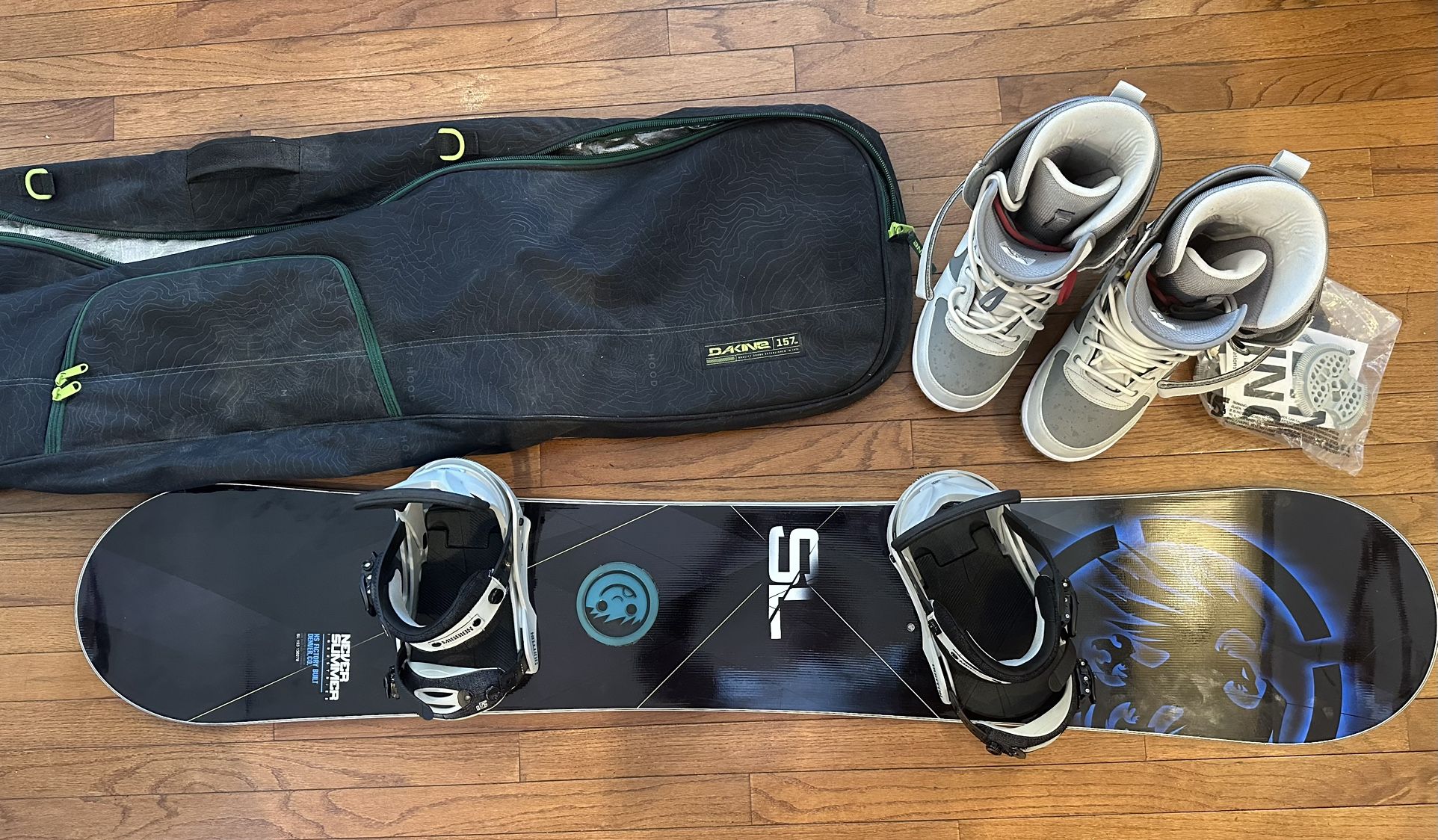 Snowboard with Boots and Bindings