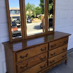 Oak Dresser And Mirror