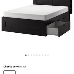 Full size Bed frame with storage & headboard, black/Luröy with 4 drawers ( not included Slatted bed base)