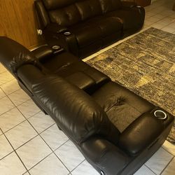 Dark Chocolate Reclining Couch Set