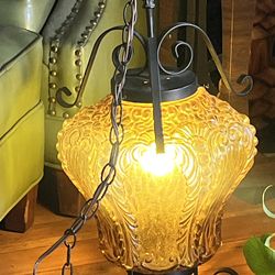 Vintage Amber Glass Swag Lamp