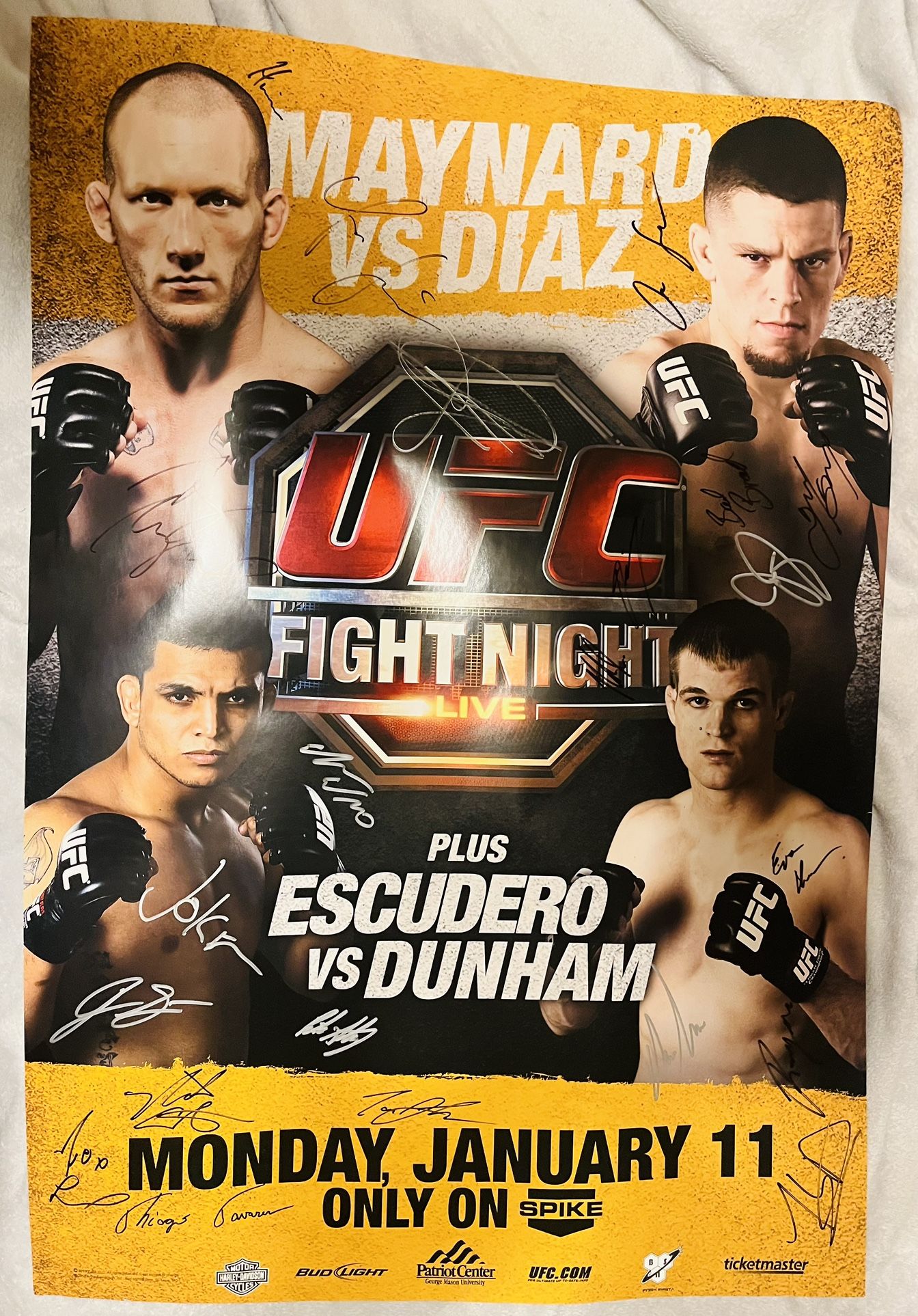 UFC Poster Signed By Entire Fight Card UFN 20 Nate Diaz