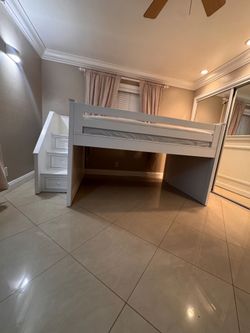 White Kids Loft Bed with Stair Drawers