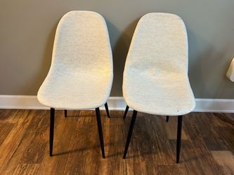 Set of 2 Cream Upholstered Dining Chairs – Black Metal Legs