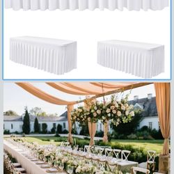 HolidayIdeas White 8ft Spandex Tablecloth 2 Pack Fitted Stretch Table Skirts 30x96 Inch, Wrinkle-Free Floor Length Polyester Table Cover for Weddings 
