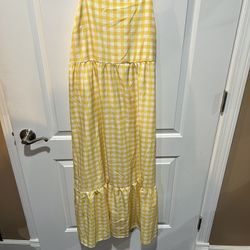 Pretty Garden Yellow plaid Sun Dress Long Tie Straps medium M