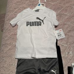 2 Pc Puma Jersey Ss Tee And Interlock Short Set White Grey 