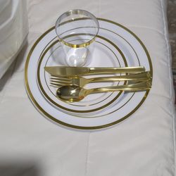 REDUCED...Brand New White And Gold 12  Serving Plates Set