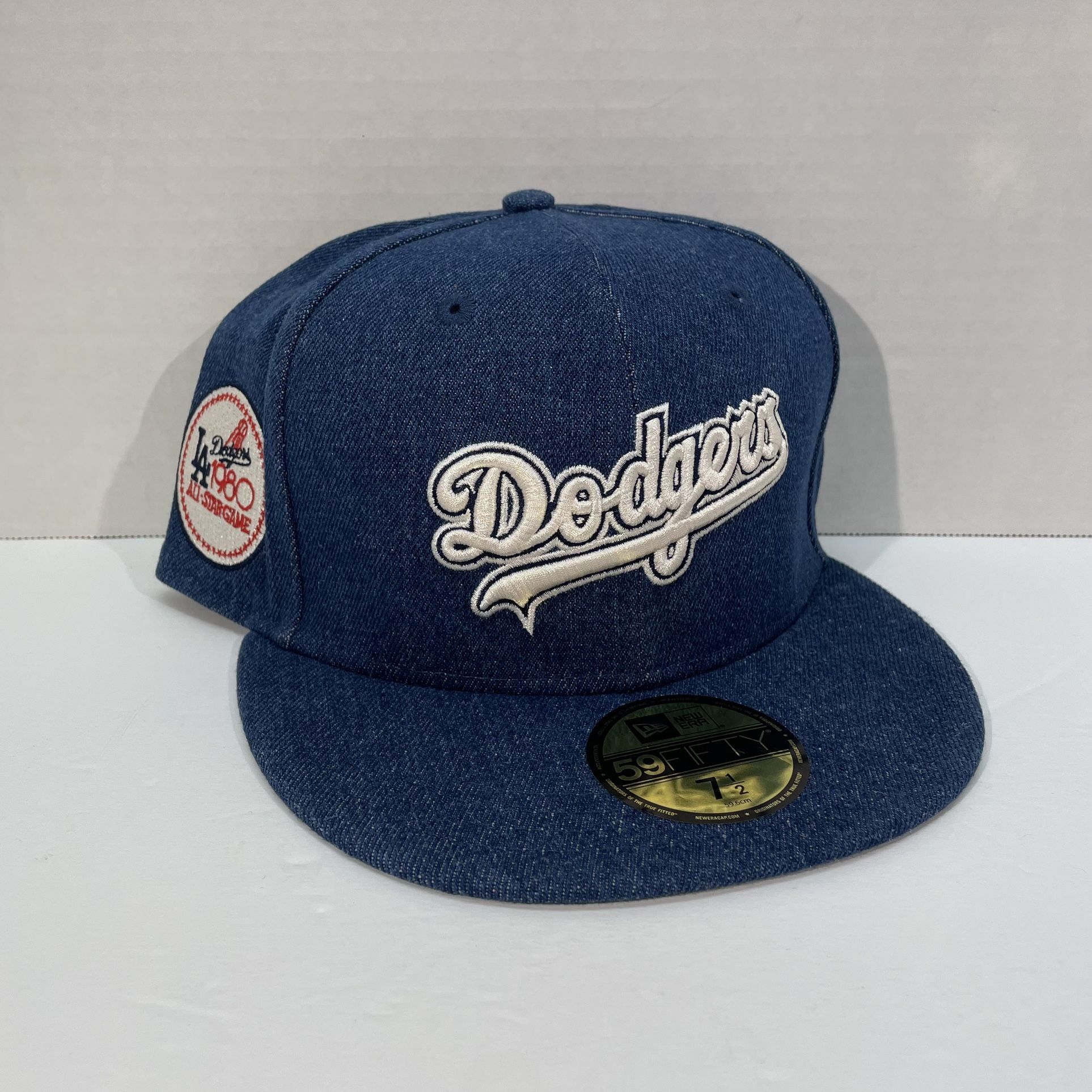 Los Angeles Dodgers New Era 59Fifty 1980 ASG Patch MLB Denim Hat Cap Adult Fitted 7 1/2 NWT