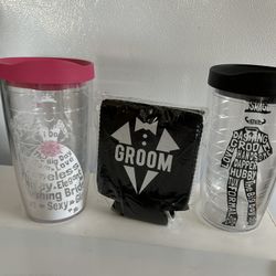 Bride And Groom Tervis Cups And 2 Huggies