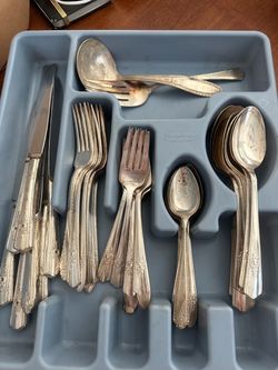 Silver-Plate Flatware Set with Floral Handles