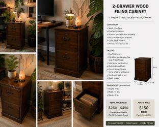 2-Drawer Solid Wood Filing Cabinet