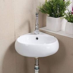 Homelava Corner mini Washbasin Wall Mount Oval Vessel Sinks Washbasin Deep Sinks Bathroom White Porcelain Ceramic Vessel Washbasin