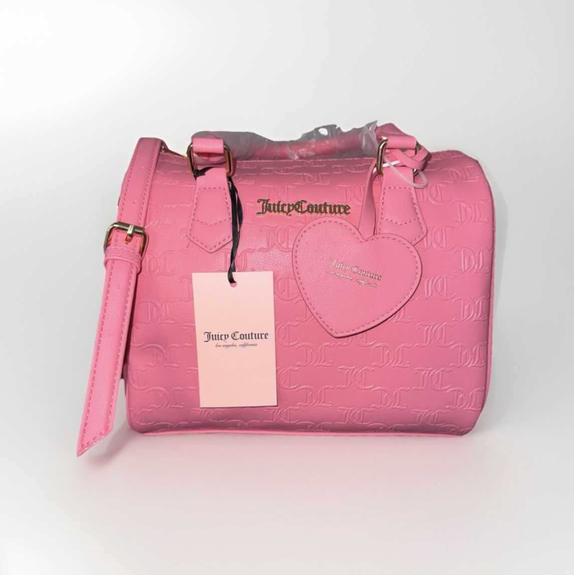 Juicy Couture Fame Satchel Crossbody Pink Tulle Purse With Heart KeyChain