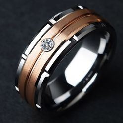 Mens Steel Ring With Layered Gold