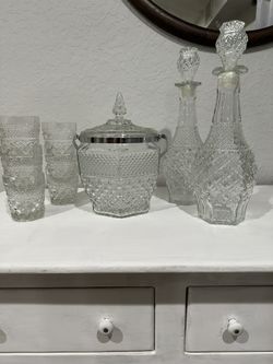 Vintage Decanter, Ice Bucket And Glasses