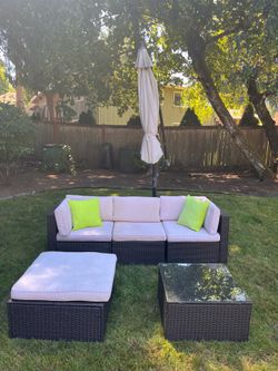 Patio furniture with large umbrella