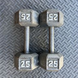 25 lb dumbbells dumbbell set Cast Iron Hex 50 lbs total weights weight 25lb 25lbs pair pounds pound # 