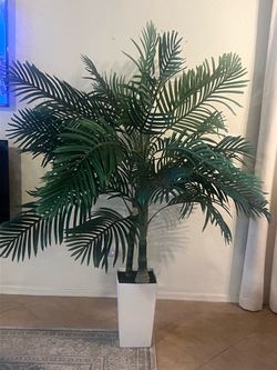Large Artificial Palm Tree with White Planter