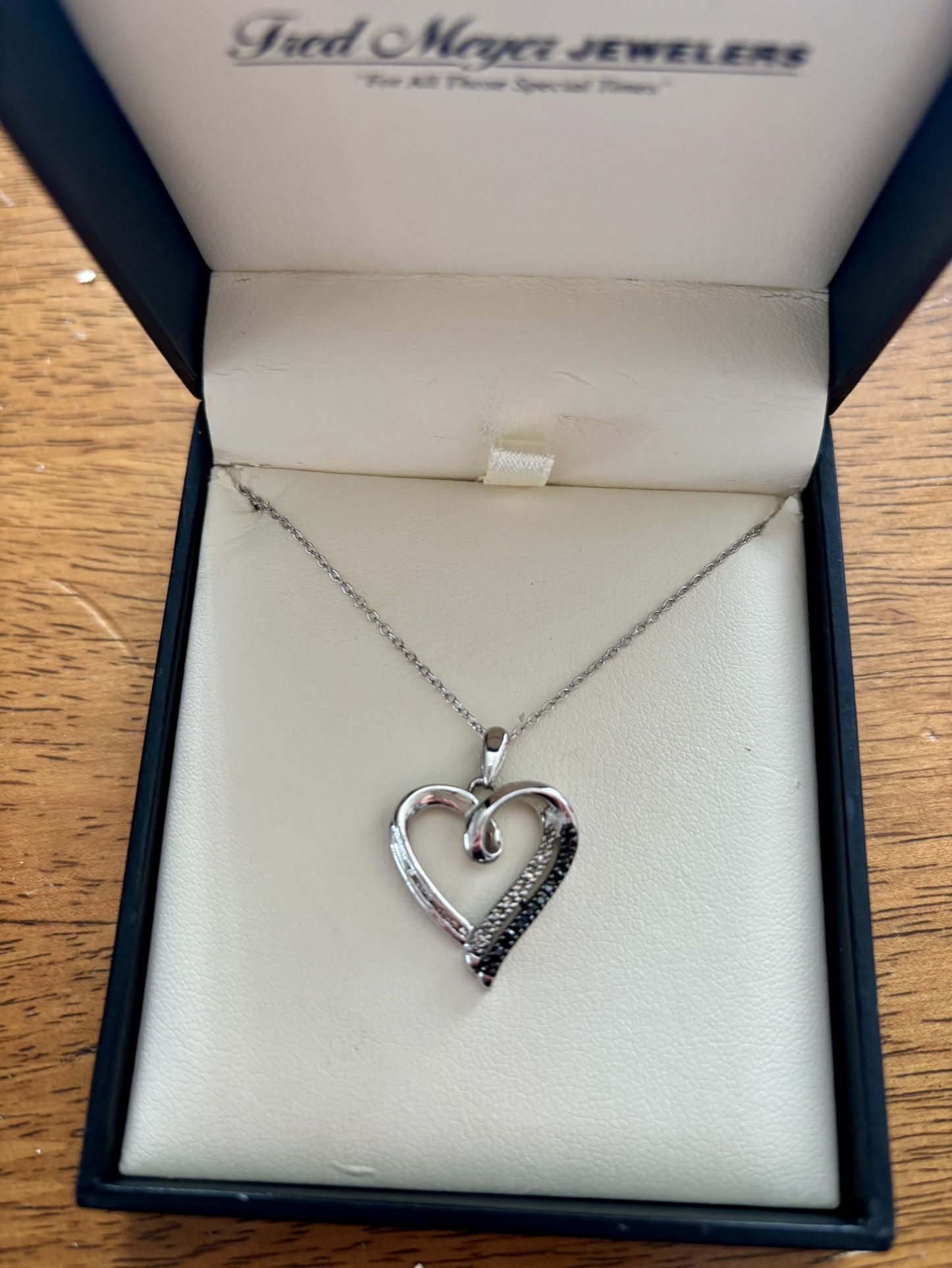 Heart Necklace Black and White Diamonds Sterling Silver
