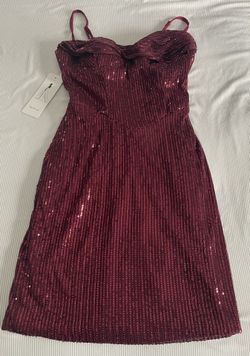 Burgundy Sequin  Dress Short for Teens Sparkly Spaghetti Straps—Size 00 