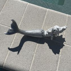 New Lying Resin Mermaid With Long Silver Tail
