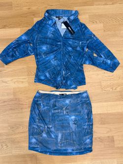 Fashion Nova Denim Print Two-Piece Set