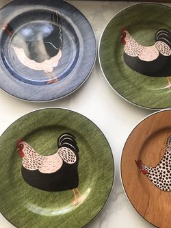 4 chicken design plates 