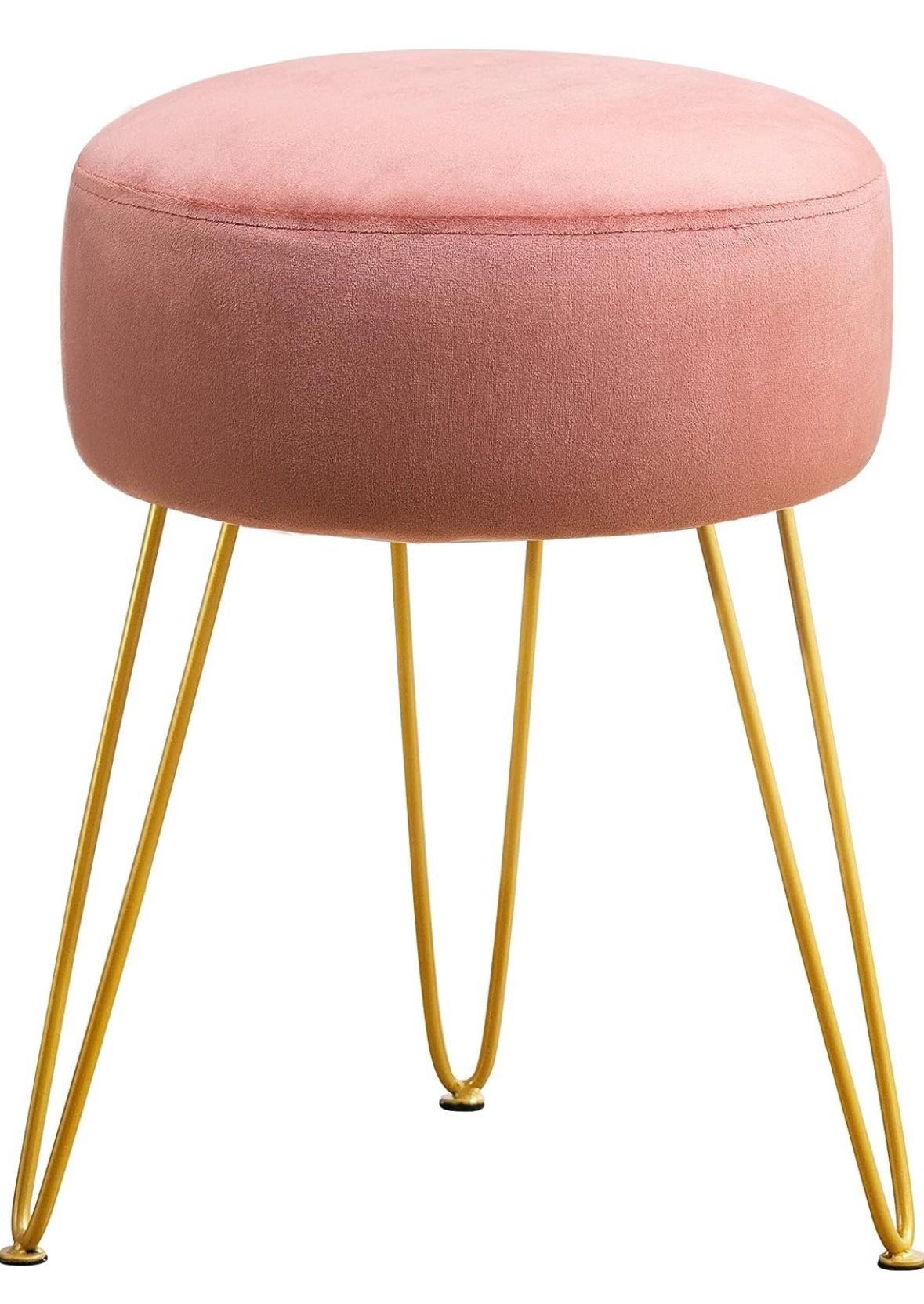 Pink Velvet Footrest, Stylish Round Ottoman, Sturdy Metal Frame, Easy Installation