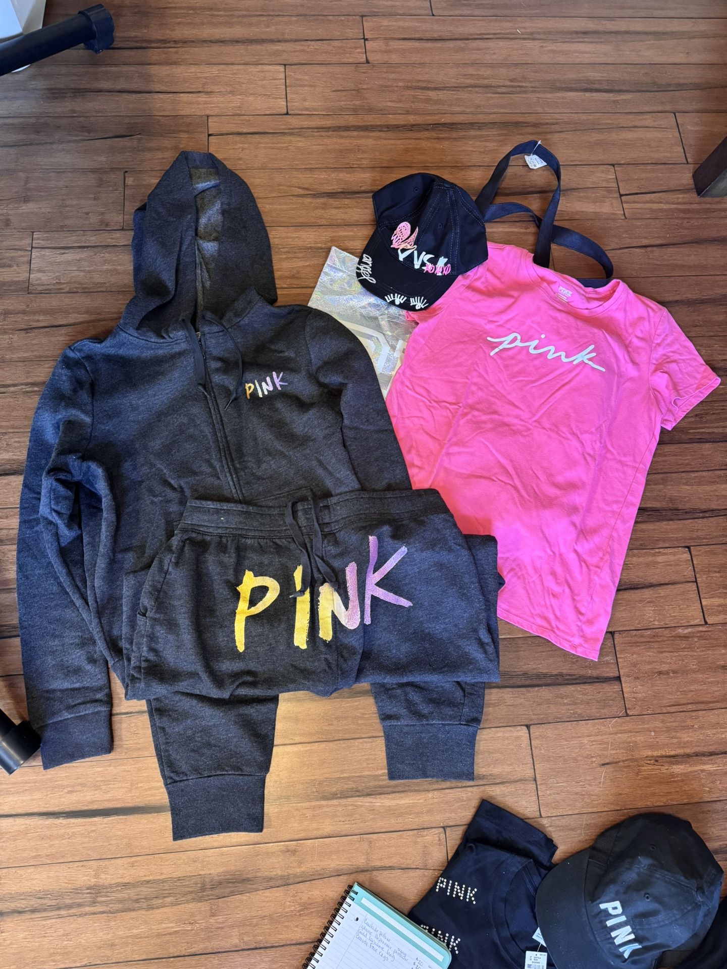 Victoria Secret Large Sweatpants, Zip Up Hoodie & Shirt Set