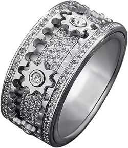 Men's Women's White Gold-Plated Clock Work Rotatable Cubic Zirconia  Engagement Wedding Band 22