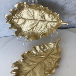 Bowls / Serving Plate- Display Centerpiece Golden Leaves