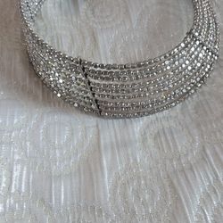 Vintage Rhinestone Choker Necklace – Wide Disco Statement Collar