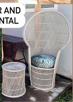 Peacock chair and matching side table